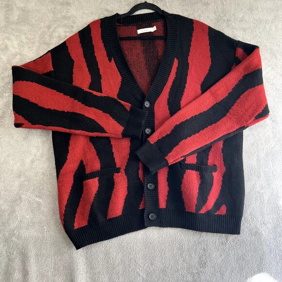 Mnml Cardigan Women's XL Red Striped Artsy Dark Academia Preppy - Picture 1 of 9